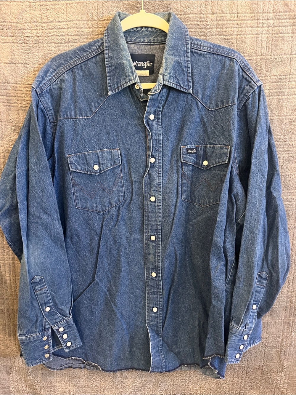 Vintage Wrangler Blue Denim Western Pearl Snap Button-Up Shirt